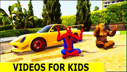YELLOW Sport Car in Spiderman Cartoon with Bigfoot for Kids and Nursery Rhymes Songs with Action