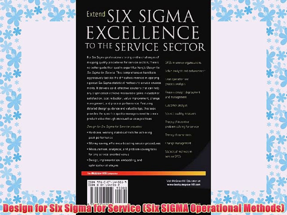 [PDF] Design for Six Sigma for Service (Six SIGMA Operational Methods) Full Online