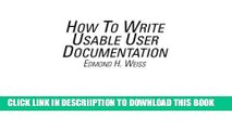 [PDF] How To Write Usable User Documentation, 2nd Edition Popular Online