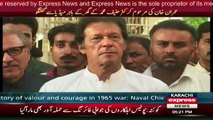 Imran Khan talking to media after offering condolence with heirs of late Hanif Muhammad in Karachi