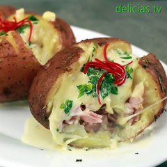 Papas asadas rellenas de jamon queso