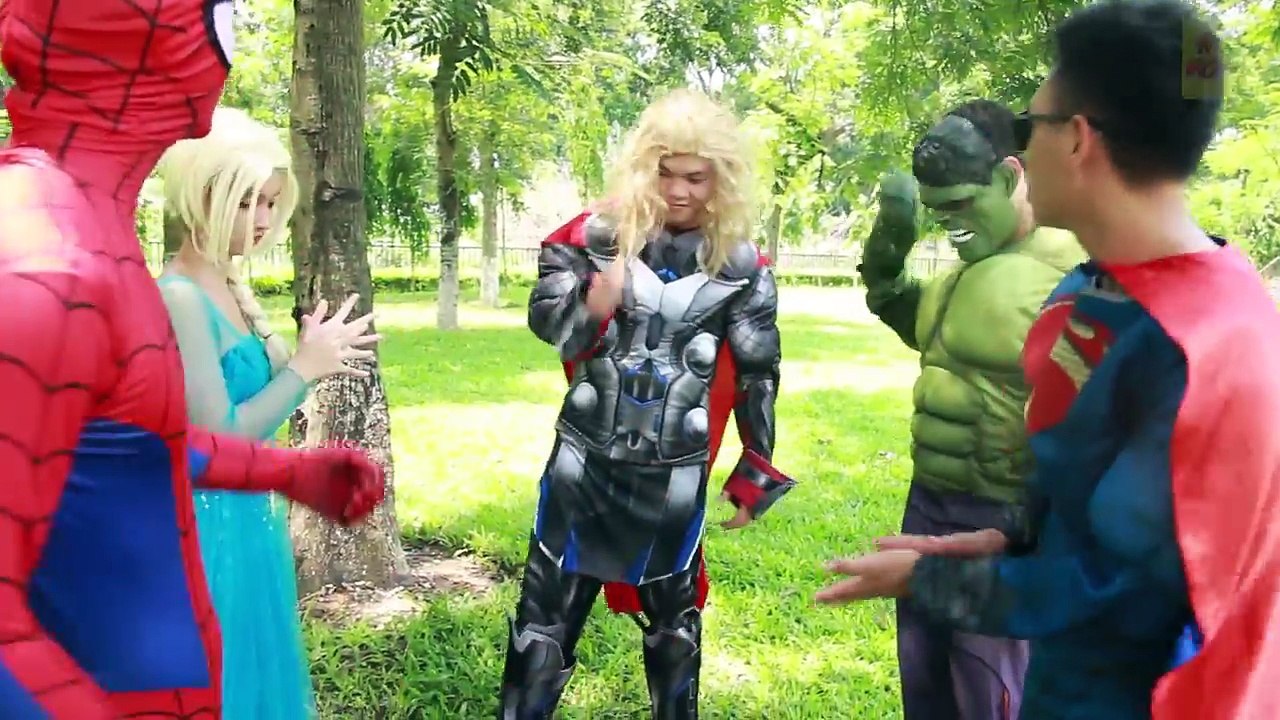 #Spiderman and #Frozen #Elsa, #Hulk, #Superman vs #Thor Hammer Prank! Fun #Superhero in Real Life  )