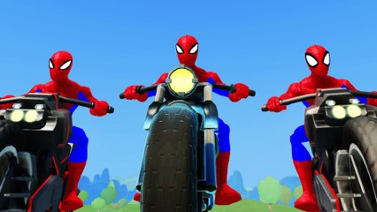 Spiderman Superheores riding their Bikes - Kids video with Incy Wincy Spider Nursery Rhyme Song