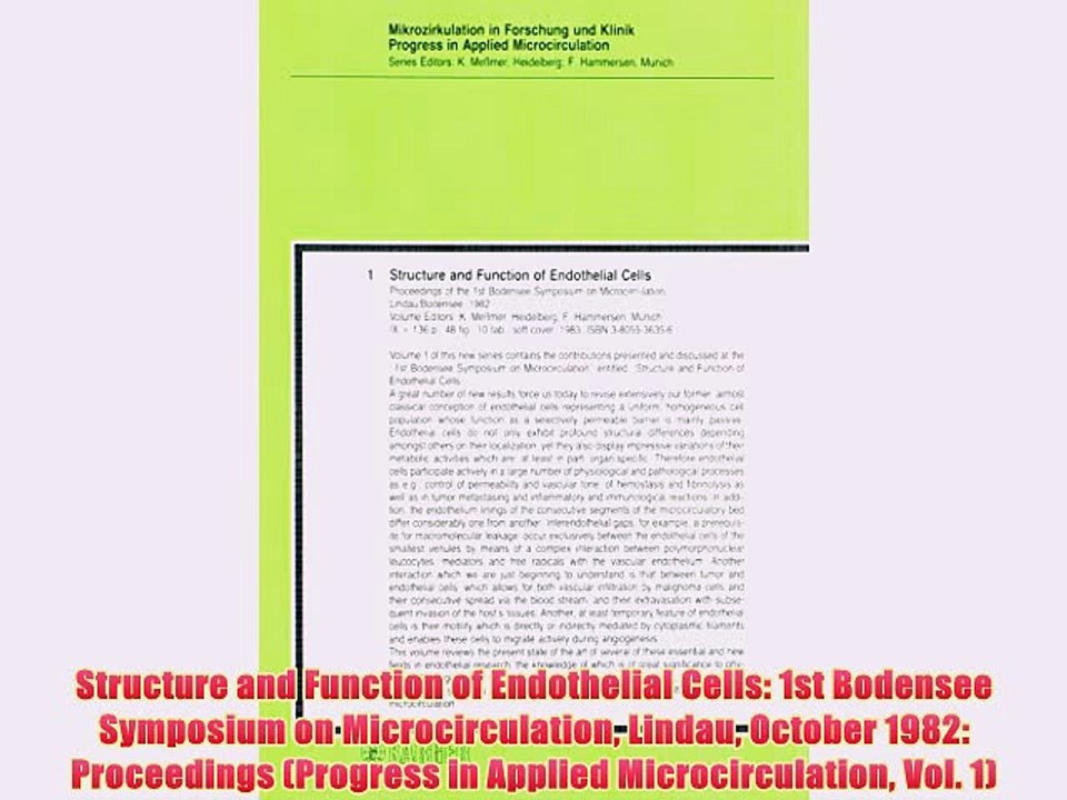 [PDF] Structure and Function of Endothelial Cells: 1st Bodensee Symposium on Microcirculation