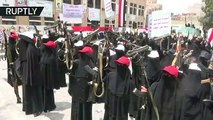 Meanwhile in Yemen_ All-female brigade of Houthi fighters brandishing rocket launchers during parade