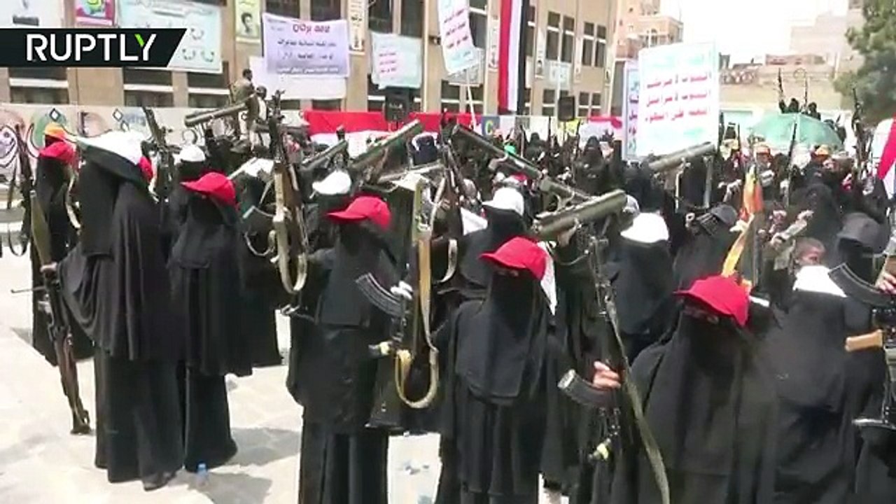Meanwhile in Yemen_ All-female brigade of Houthi fighters brandishing rocket launchers during parade