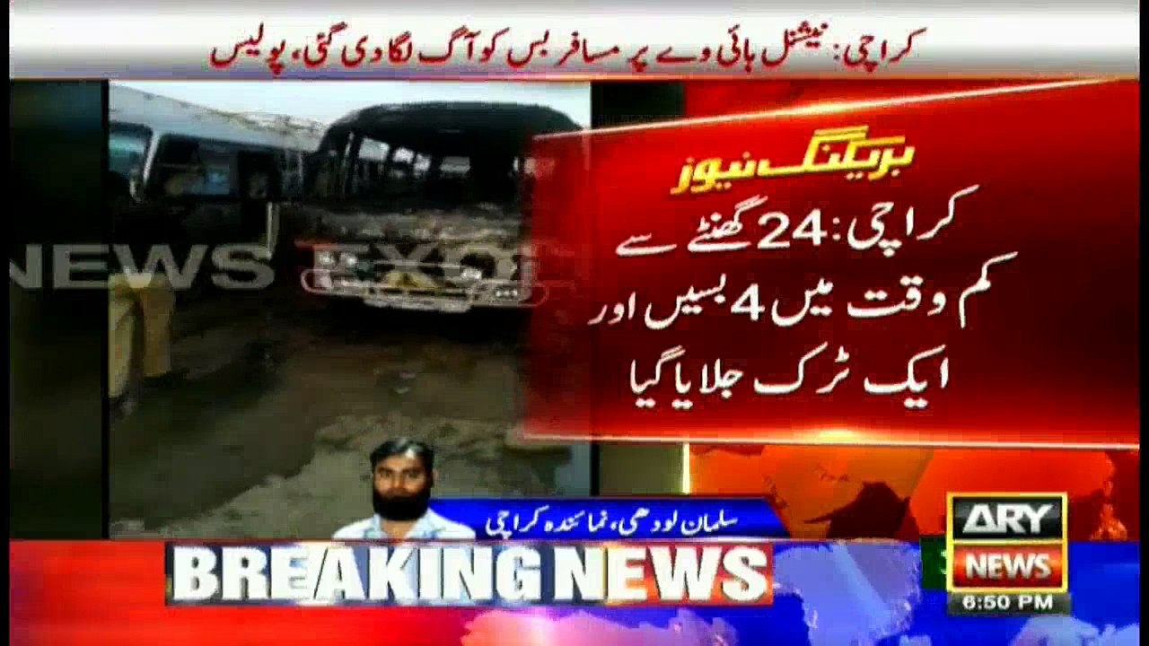 Four buses, one truck burnt to ashes