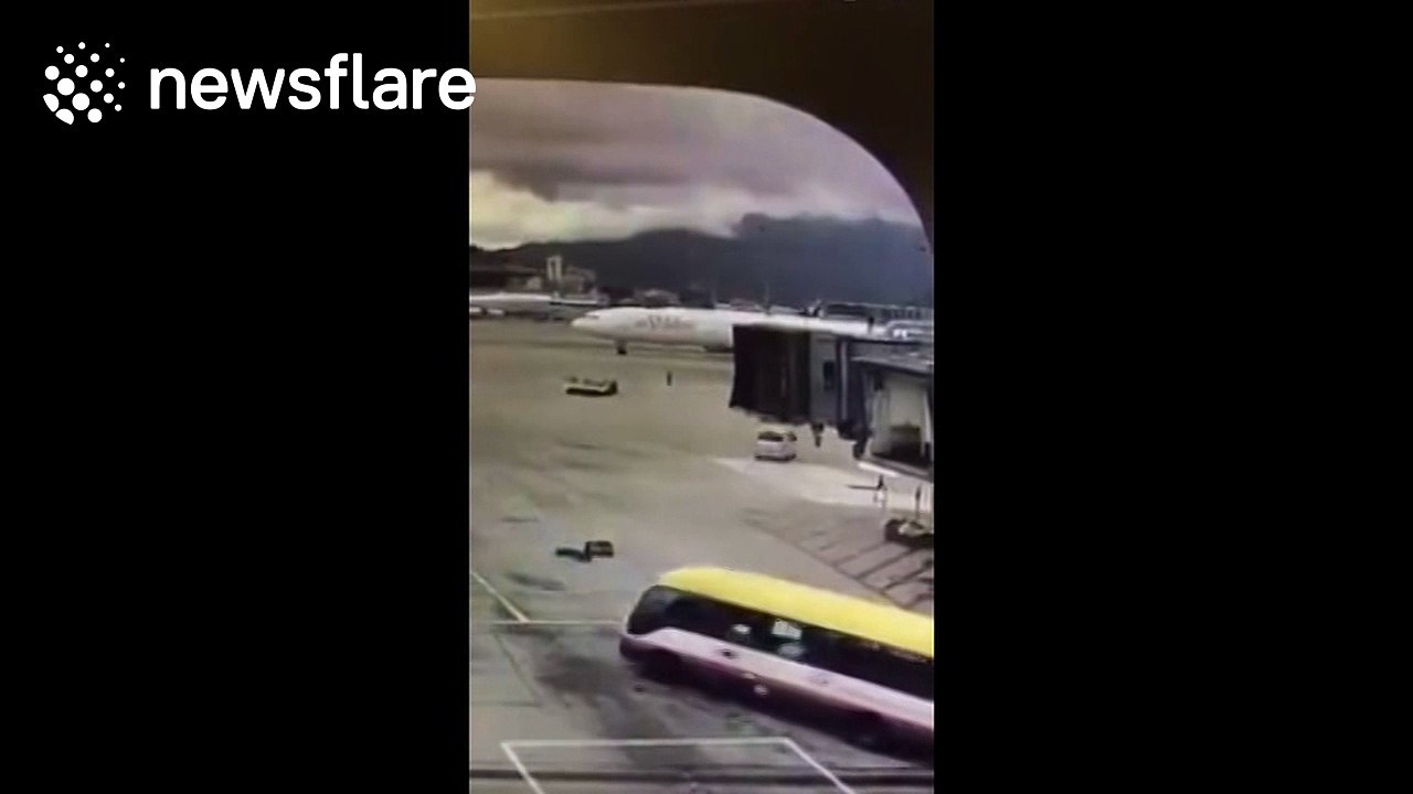 Plane taxiing along runway crashes into minivan