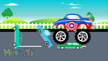 Captain America Truck - Monster Trucks For Chlidren - Mega Kids Tv
