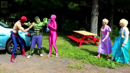 Frozen Elsa & Spiderman vs Rapunzel w/ Pink Spidergirl Ariel Mermaid, Joker, Hulk Toy! Sup