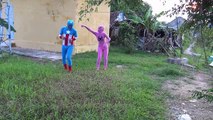 Spiderman vs Catwomen rescue dogs drowning Frozen Elsa Captain Fun Superheroes joker pranks-BMw-bEcJdbU