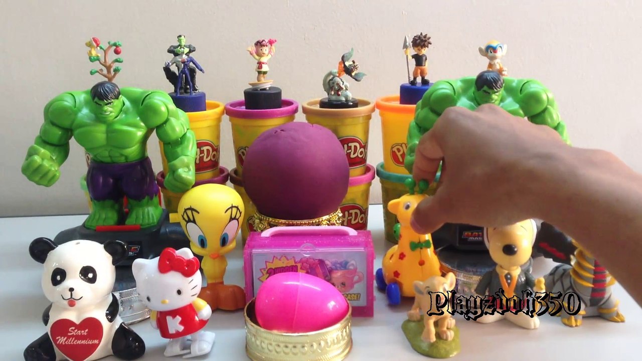 PLAY DOH SURPRISE EGGS with Surprise Toys,Shopkins,Hulk,The Lion King,Play Doh -Toys, Surprise Eggs Video