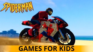 Spiderman Cars Cartoon Motorbike Police Car for Children Superhero Nursery Rhymes Songs for Kids