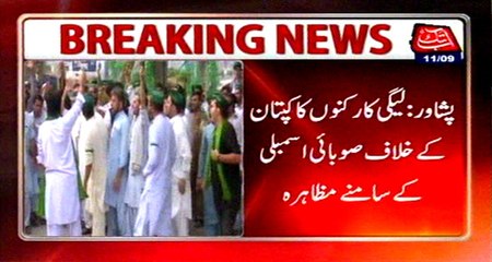 Peshawar: PML-N activists demonstrate against Imran in front of provincial Assembly