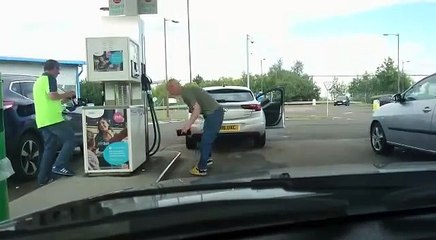 Drunk Guy Refueling Car