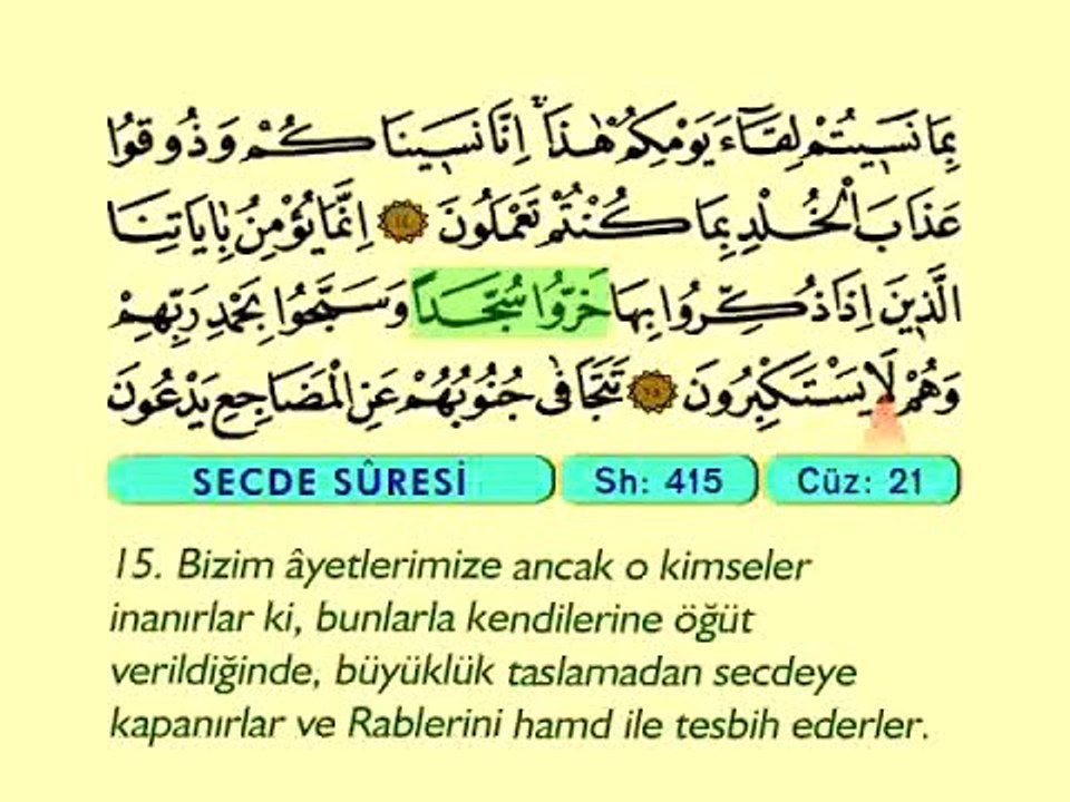 38. Secde - Türkçe Okunuşlu - Mealli Kur'an-ı Kerim Hatim Seti