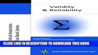 [PDF] Validity and Reliability: 2016 Edition (Statistical Associates Blue Book Series 12) Full