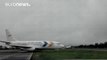 Landing without wheels: cargo plane skids down Indonesian runway