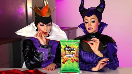 Maleficent vs Evil Queen Doritos Roulette Challenge Girls Battle Spicy and Hot Chips. DisneyToysFan.