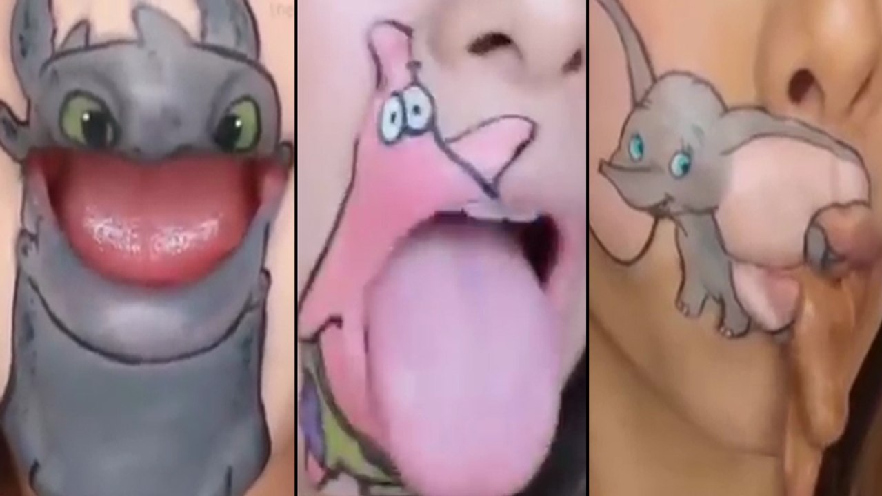 Elle reproduit des personnages sur sa bouche