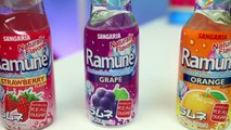 Sangaria Ramune Japanese Carbonated Soft Drink Taste Test Strawberry Melon Grape Orange Flavors!