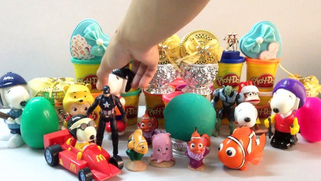 PlayDoh Surprise eggs,Marvel,Captain America,Disney,Finding Nemo,Snoopy,PlayDoh with ToysVideo