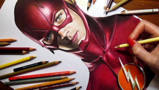 Speed Drawing of The Flash How to Draw Time Lapse Art Video Colored