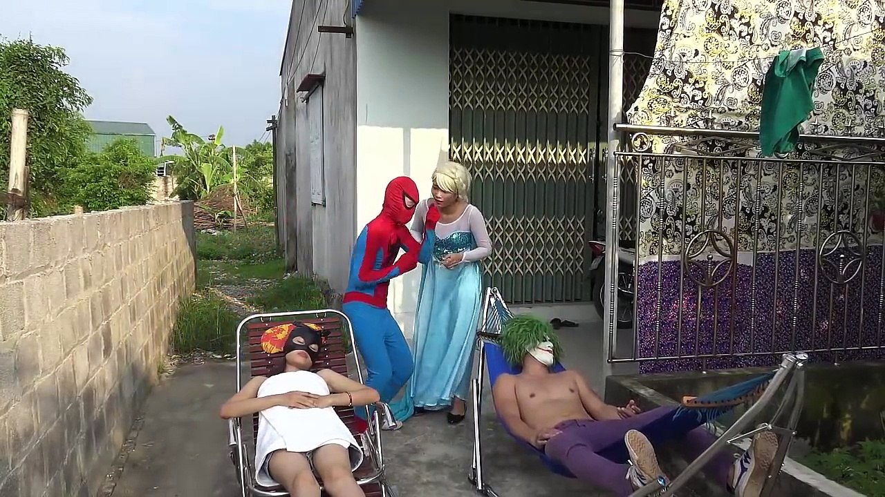 Headshot Joker Pranks Spiderman vs Frozen Elsa Superheroes Fun for kids-NXGADG1phNQ