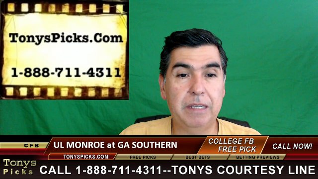 Georgia Southern Eagles vs. UL Monroe Warhawks Free Pick Prediction NCAA College Football Odds Preview 9/17/2016