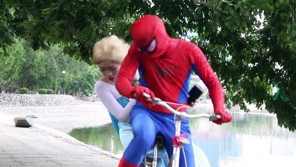 #Spiderman Vs Flozen Elsa in Realife ! Maleficent   Drop Tacks , Black Spiderman  Bicycle Robbery-u_I7i93erMI