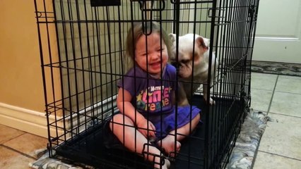 Cute Girl Follows Dog Everywhere