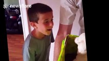 Nine-year-old boy surprised with puppy, amazing reaction