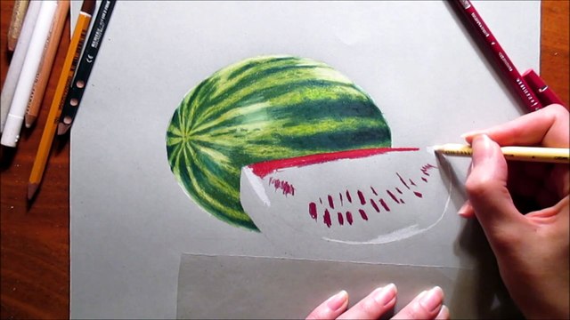 Speed Drawing of Watermelon How to Draw Time Lapse Art Video Colored Pencil Illustration Artwork Draw Realism