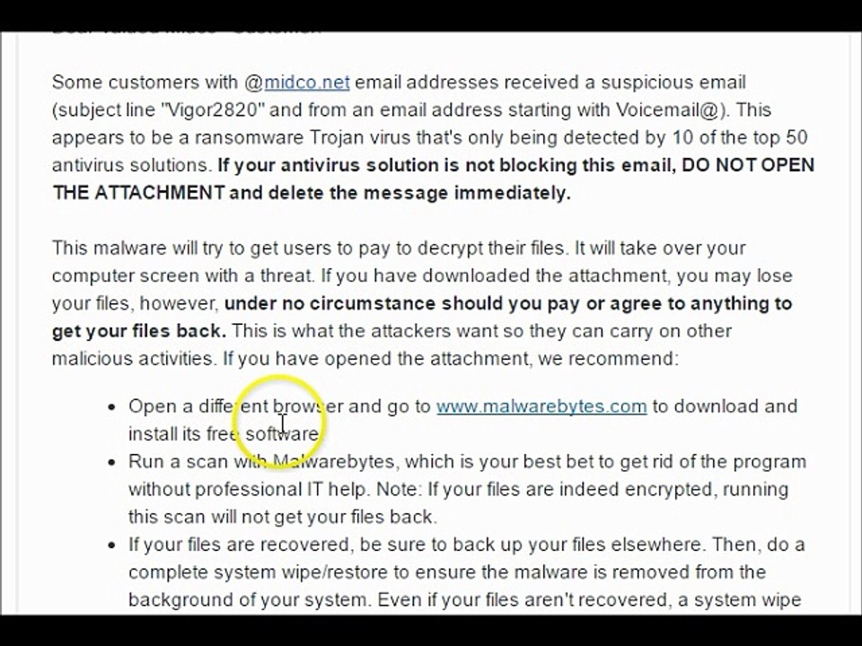 Midco Cable Provider Virus Warning