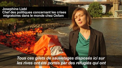 Des gilets de sauvetage portés par des réfugiés à New-York