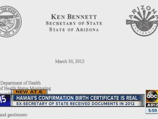 Documents: Arizona Secretary of State received confirmation of Obama's birth in 2012