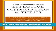 [PDF] The Elements of an Effective Dissertation and Thesis: A Step-by-Step Guide to Getting it