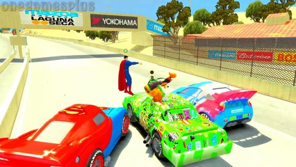Disney cars Lightning McQueen & Raoul Caroule & Chick Hicks Superman Green Lantern Goofy
