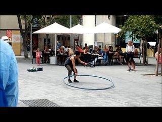 Cyr Wheel street performer in Barcelona 15.08.14