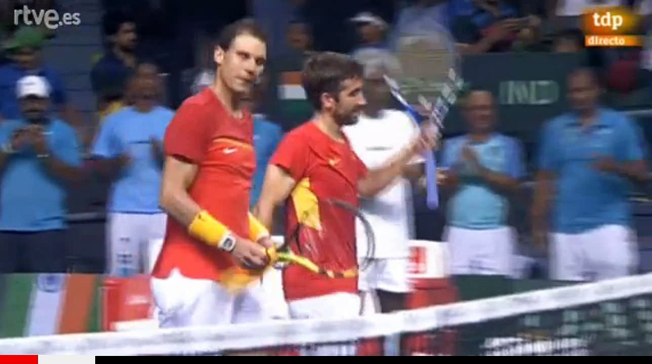 Davis Cup (play-off) Nadal/Lopez vs. Paes/Myneni / Last game & Interview