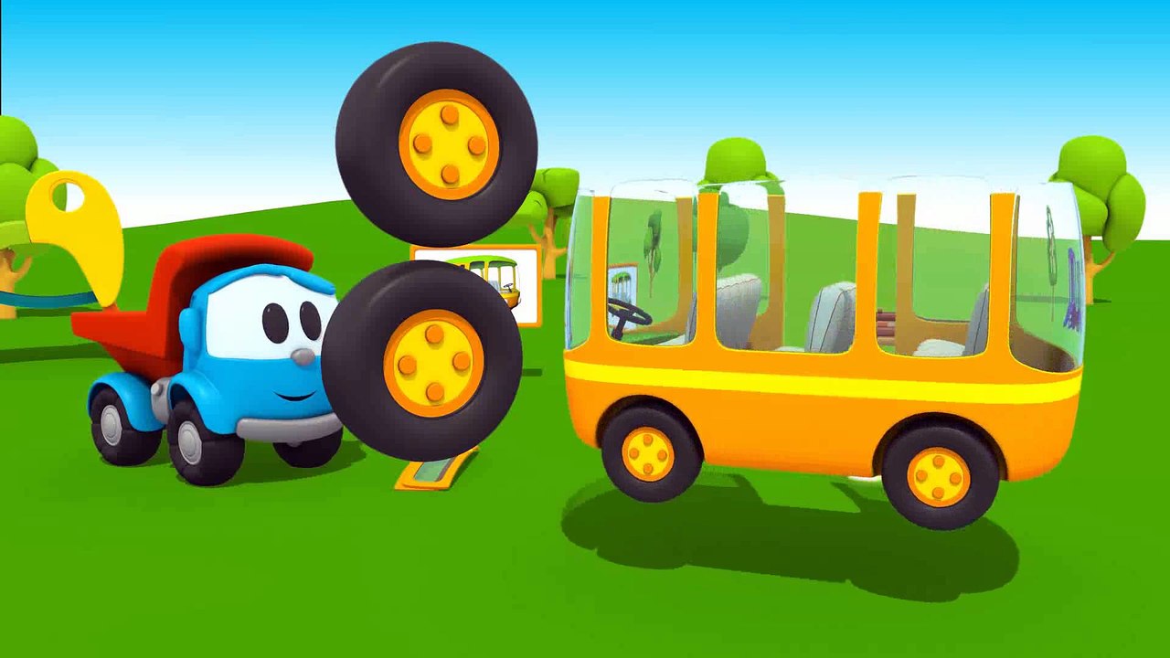 Educational cartoon. Leo the Truck. Construction cartoons. Yellow bus