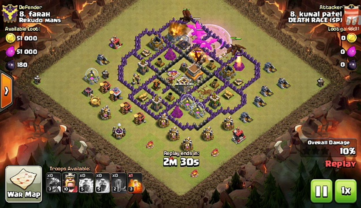 10 Level 3 Dragons Level 10 Barbarian King 3 Minutes Full Time War Attack Clash Of Clans