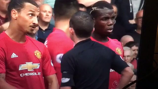 ( funny ) Michael Oliver sprays himself and zlatan ibrahimovic has a giggle - Watford 1-0 Manchester United - 18.09.2016