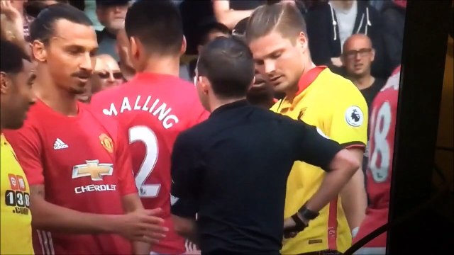 Man United star Zlatan Ibrahimovic reacted HILARIOUSLY to referee Michael Oliver accidentally spraying himself