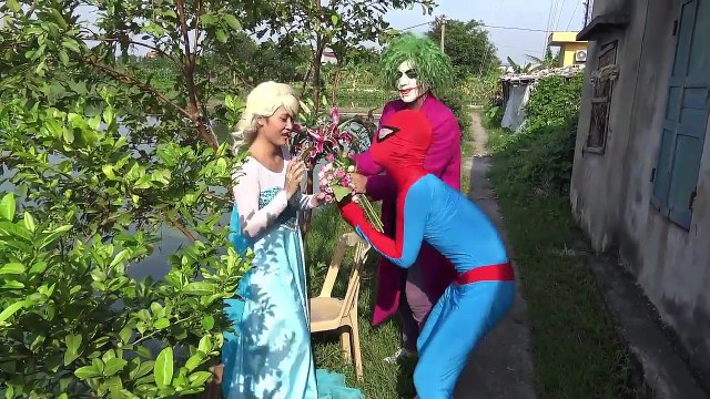 Spiderman vs Joker lovesick Frozen Elsa vs Pinks SpiderGirl love Spiderman Funny pranks in real life 2015