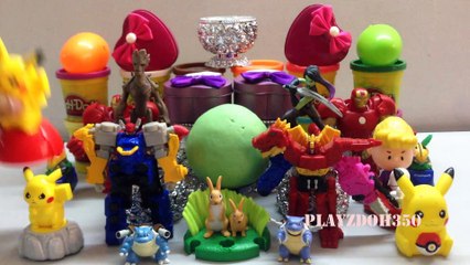 SURPRISE EGGS with Surprise Toys and play-doh,Marvel Avengers, Iron Man,Guardians of the Galaxy Groot, Gamora, Raccoon