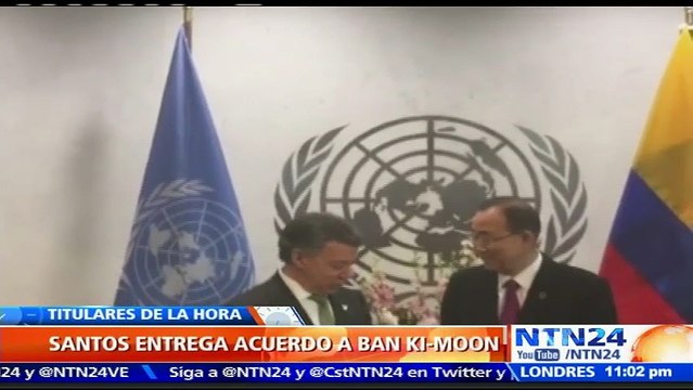 Presidente Santos entrega copia del acuerdo de paz alcanzado en La Habana a Ban Ki-moon