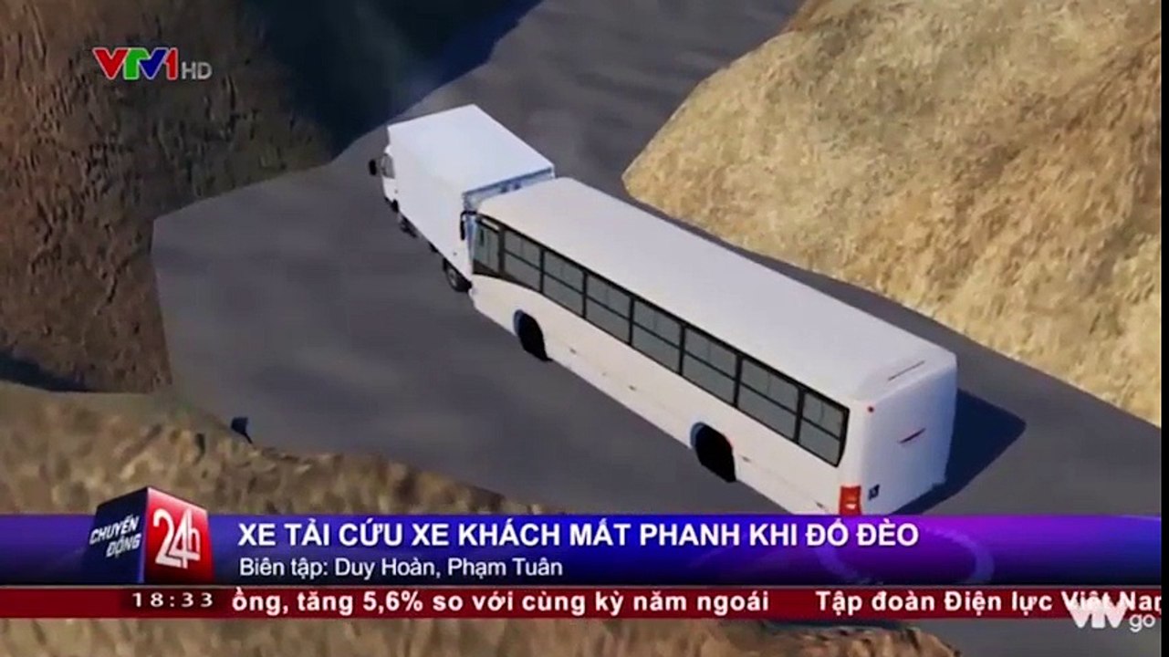 Xe tải cứu xe khách mất thắng không đâm xuống vực