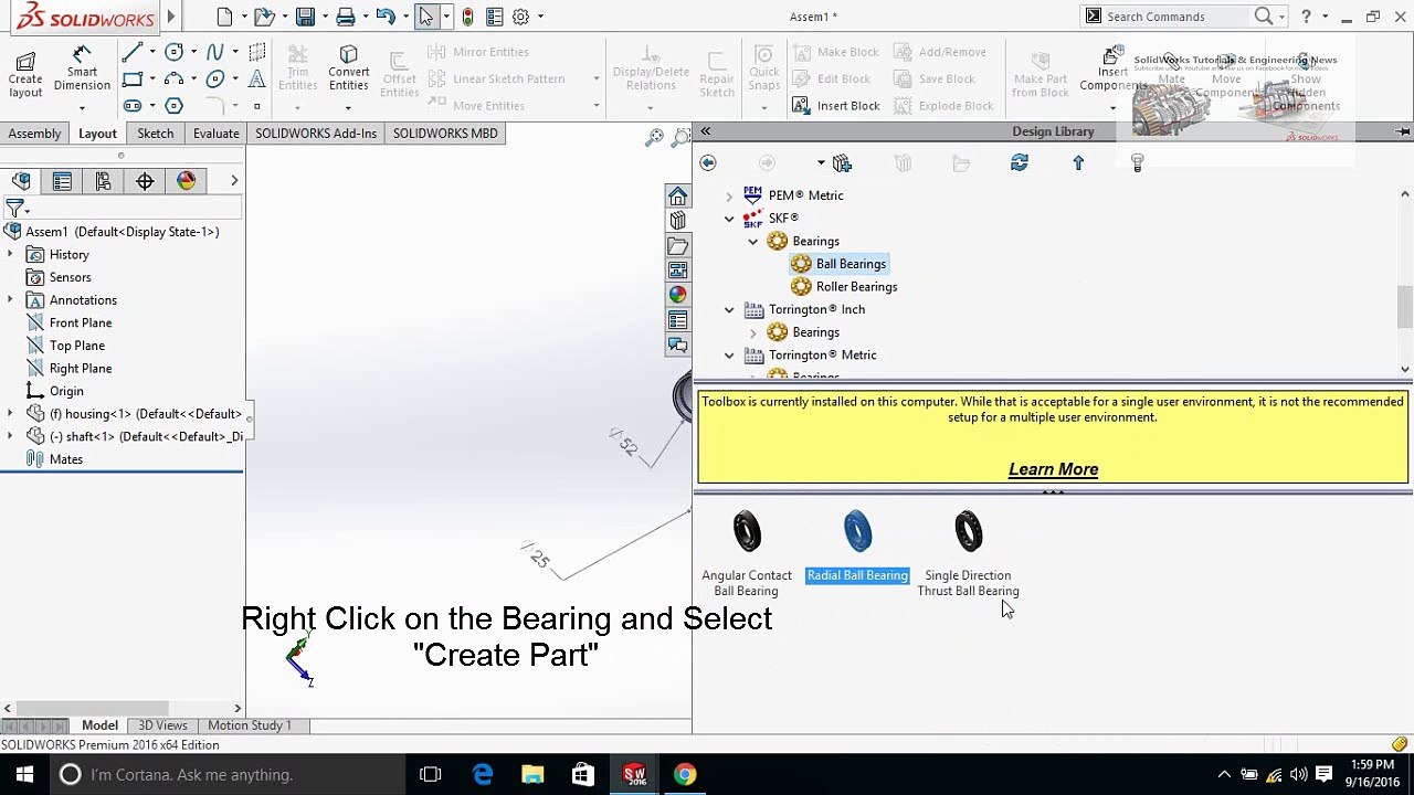 How to Make Bearings Easily In SolidWorks By Using Design Library SKF Bearing NTN Bearing