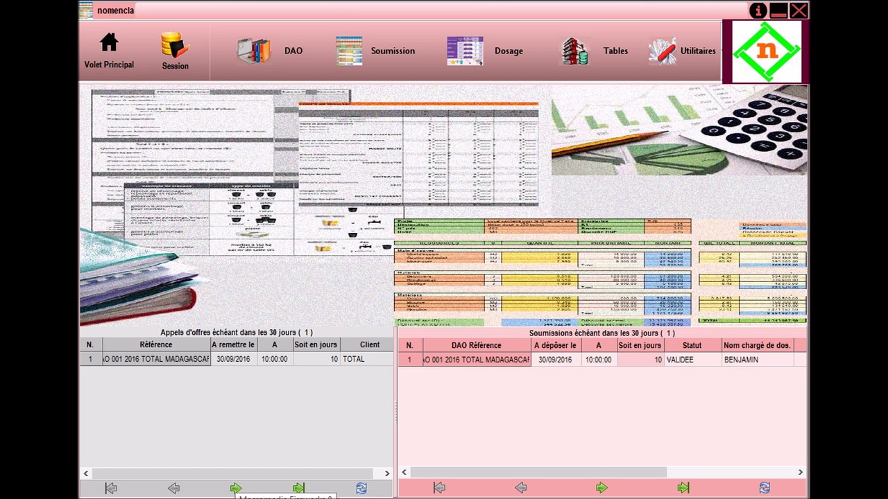 Nomencla : interface du logiciel et paramétrage des prix (Version Malagasy)